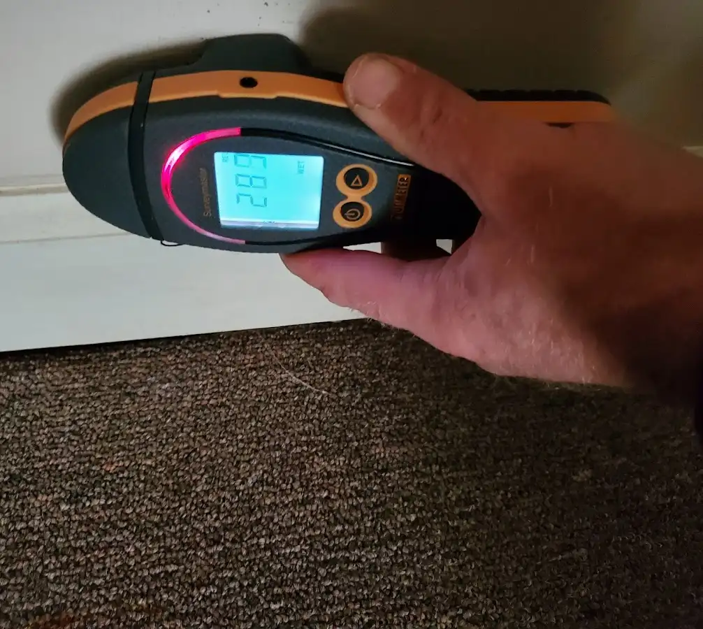 Moisture detection at baseboard during Sewage Cleanup & Sanitation in Sidney